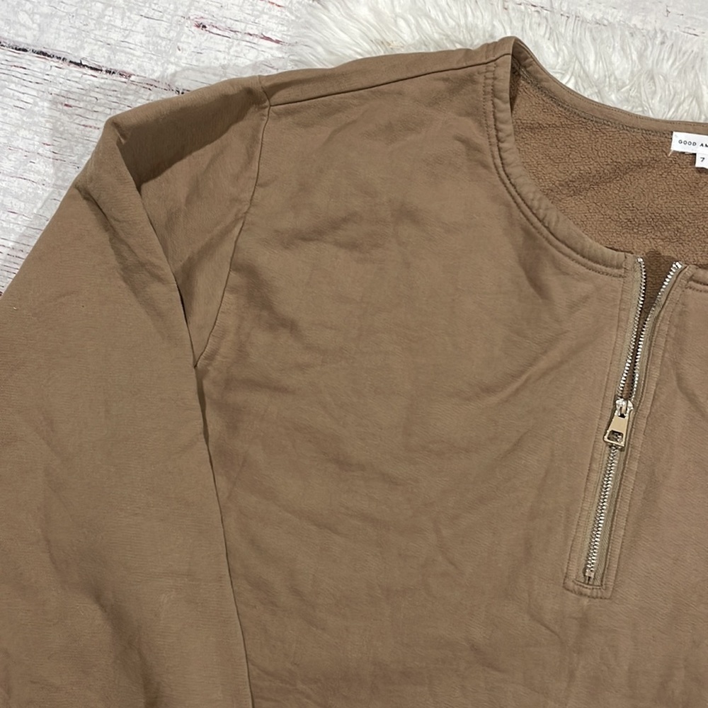 Good American Brown Quarter Zip Athletic Crop Pullover Sweater 4X | Athleisure - Picture 5 of 9